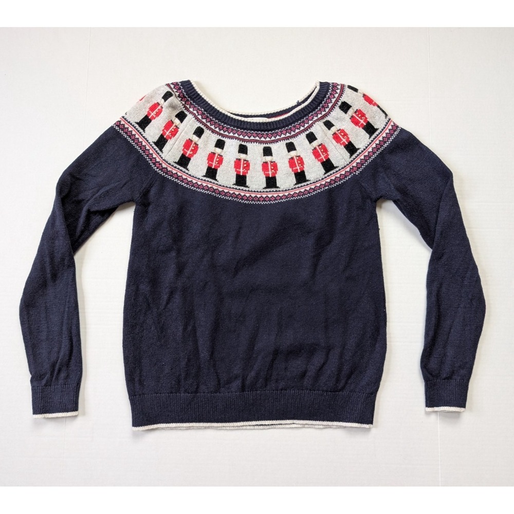 Boden Fair Isle Sweater Womens Medium Christmas Toy Soldier‎ Blue Wool Blend